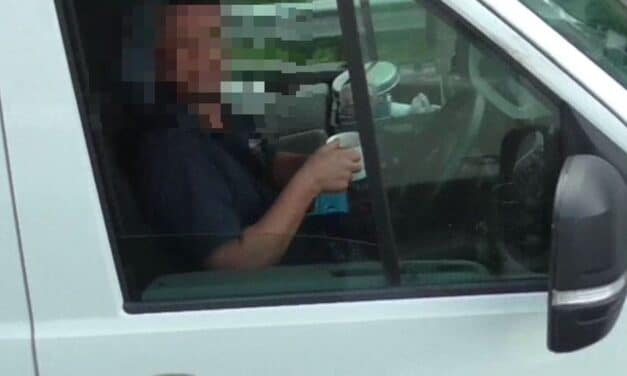 WATCH: Driver caught by police sipping mug of tea and removing both hands from wheel